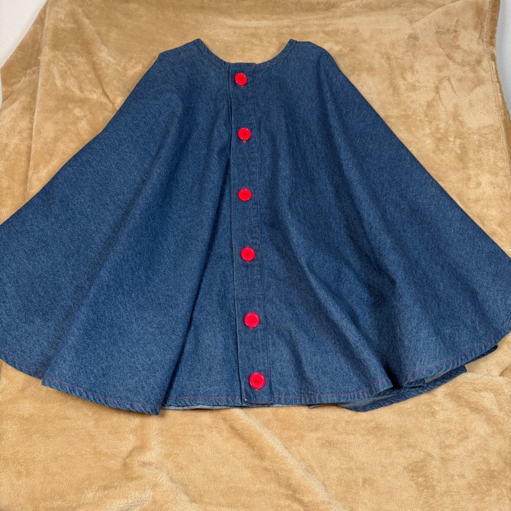 Tag Women Blue Denim Cape Red Button Down Poncho Cloak Heavyweight One Size